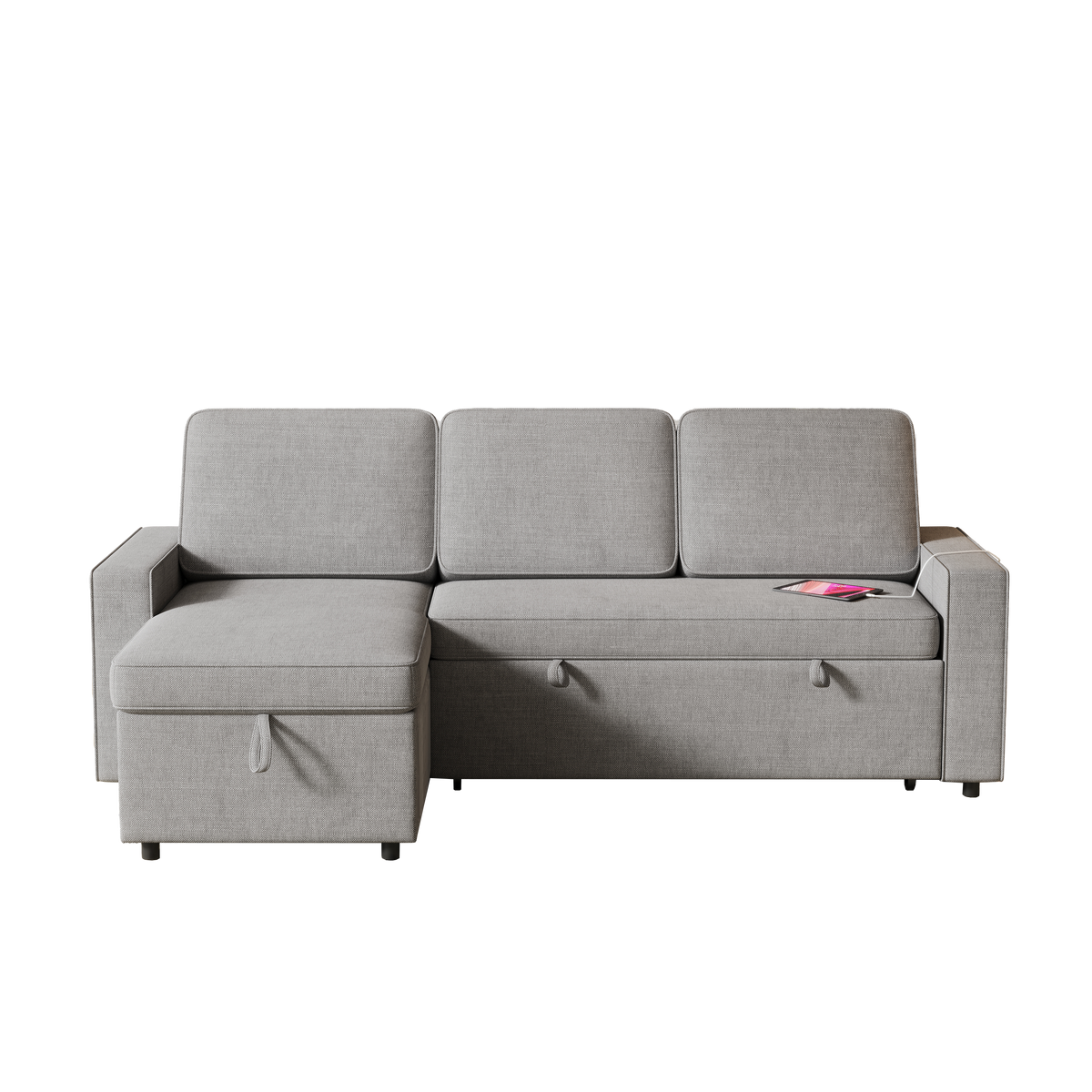 85.8" Pull Out Sleeper Sofa L-Shaped Couch Convertible Sofa Bed with Storage Chaise And Storage Racks,With USB Port And T-pyce Port W834S00268-djyc