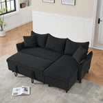 This 80-inch black corduroy L-shaped sofa comes with two small throw pillows that can be converted into a sofa bed for storage W1278S00028-djyc