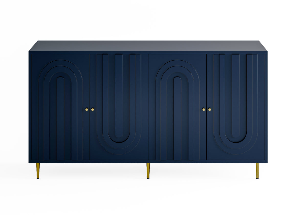 Modern Blue Lacquered 4 Door Wooden Cabinet Sideboard Buffet Server Cabinet Storage Cabinet, for Living Room, Entryway, Hallway, Office, Kitchen and Dining Room W1435133313-djyc