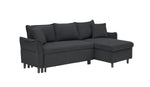 This 80-inch black corduroy L-shaped sofa comes with two small throw pillows that can be converted into a sofa bed for storage W1278S00028-djyc