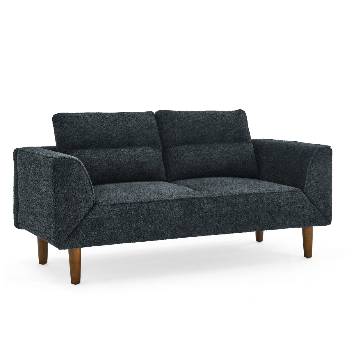 Convertible Futon Sofa Bed, Comfy Loveseat Sleeper Sofa with Adjustable Armrest, Strengthen Wood, Thick Padded Cushion, Small 2 Seater Couch for Living Room, Bedroom, Black W487P180470-djyc