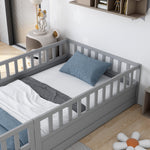 Twin Size Floor bed, integral construction with super high security barrier, door, children's floor bed frame, Montessori wooden children's floor bed,Grey W1858P164928-djyc