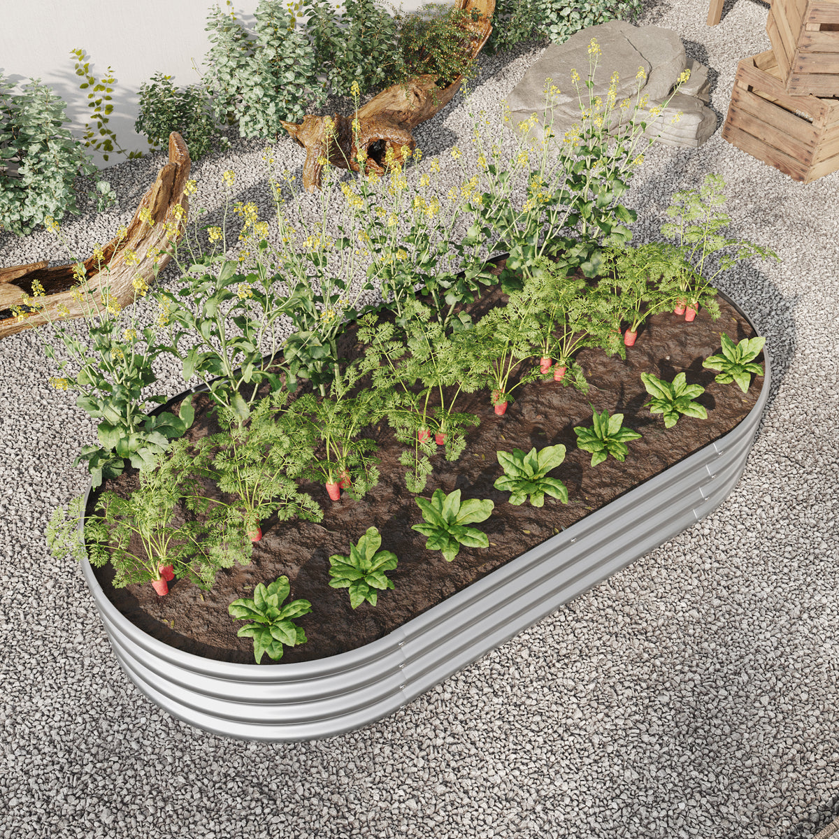 Raised Garden Bed Outdoor, Oval Large Metal Raised Planter Bed for for Plants, Vegetables, and Flowers - Silver W840101952-djyc