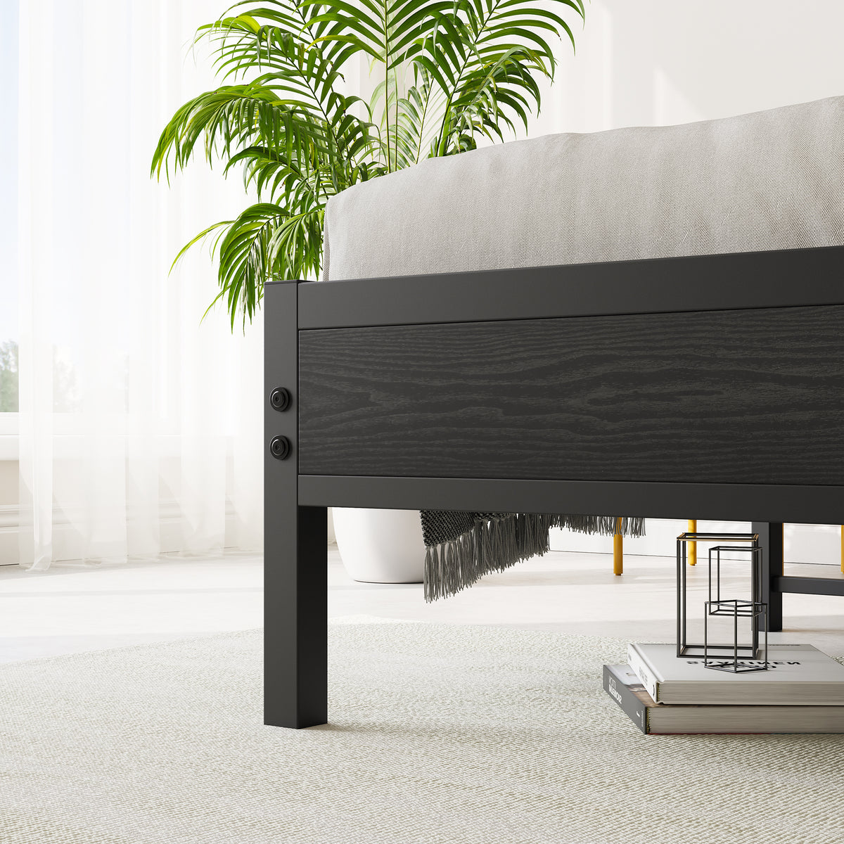 Full Size Bed Frame, Storage Headboard with Charging Station, Solid and Stable, Noise Free, No Box Spring Needed, Easy Assembly W840P179122-djyc