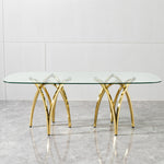 0.47" Thick Tempered Clear Glass Rectangular Big Dining Table with Gold Stainless Steel Base 86.61" L x 39.37" W x 29.92" H W2723S00001-djyc