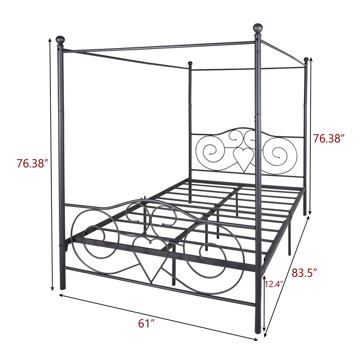 Metal Canopy Bed Frame with Vintage Style Headboard & Footboard , Easy DIY Assembly All Parts Included, Queen Black(same as 748G-BK) W84036133-djyc