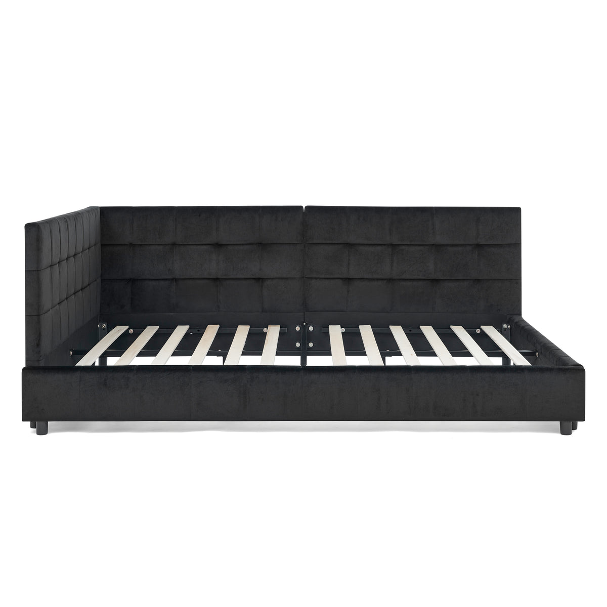 Full Size Upholstered TuftedBed Frame, Sofa Bed Frame with Comfortable Backrest and Armrests, Full Size Bed for Bedroom, Living Room,Velvet, Black(80.5''*59''*30.5'') W487S00222-djyc