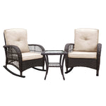 3 Pieces Conversation Set, Outdoor Wicker Rocker Patio Bistro Set, Rocking Chair with Glass Top Side Table W2749P185869-djyc