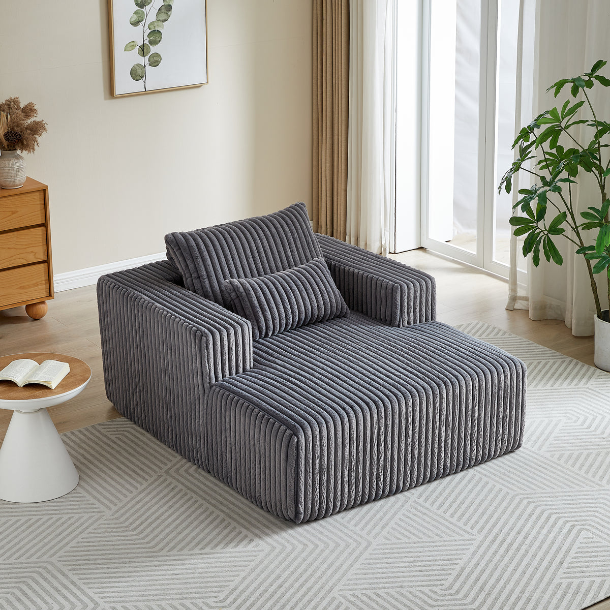 62.5-Inch Corduroy Sponge Sofa Lounge Chair,No Assembly Required,Fluffy Modern Sleeper Chair for Indoor Living Room Bedroom W834P206041-djyc