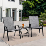 3 Piece Patio set, Outdoor Camping Chairs with Breathable Textilene Fabric, folding table with steel table top, 2chairs and 1table setW640P270188-djyc( Grey)
