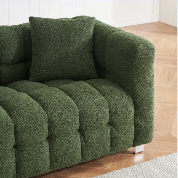 Refreshing Green Teddy Fleece Sofa - 80" Ideal for Living Room or Bedroom, Comes with Two Throw Pillows and Sturdy Hardware Foot Support W1278141694-djyc