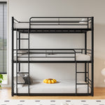 Triple Twin Bunk Beds, Twin Over Twin Over Twin Metal Bunk Bed Platform Frame, Two Attached Ladders, Easy Access Guard-Rail, No Box Spring Need (Black) W840P209935-djyc