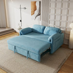 Sofa Showcase: 54" Velvet Blue Sofa Bed – A Dual-Purpose Living Room Gem with a Retractable Bed Option W1278127958-djyc