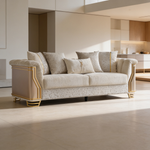 Chateau Two-Tone Wood Upholstery Sofa with Modern Flawless Design, Stainless Steel Gold Accents, and Cream Finish-B009P417488 - 场景图