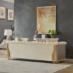 Chateau Two-Tone Wood Upholstery Sofa with Modern Flawless Design, Stainless Steel Gold Accents, and Cream Finish-B009P417488 - 正方形修复