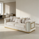 Bona 2-Piece Set featuring the luxurious Sofa and Loveseat, both adorned with gold accents and diamond-pattern details, offering a coordinated modern look for an elegant living room upgrade.-B009S02176 - 场景图