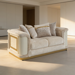 Bona 2-Piece Set featuring the luxurious Sofa and Loveseat, both adorned with gold accents and diamond-pattern details, offering a coordinated modern look for an elegant living room upgrade.-B009S02176 - 场景图