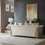 Chateau Two-Tone Wood Upholstery 2Pc Set with Modern Design, Stainless Steel Gold Accents, and Cream Finish-B009S02178 - 正方形修复