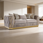 Cavalli Contemporary Style Upholstery Diamond Pattern 2PC Livingroom Set Made with Wood in Gold accent & Taupe-B009S02180 - 场景图
