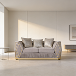 Cavalli Contemporary Style Upholstery Diamond Pattern 2PC Livingroom Set Made with Wood in Gold accent & Taupe-B009S02180 - 场景图