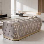 Cavalli Contemporary Style Upholstery Diamond Pattern 2PC Livingroom Set Made with Wood in Gold accent & Taupe-B009S02180 - 场景图