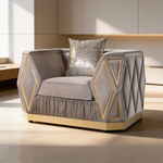 Cavalli Contemporary Style Upholstery Diamond Pattern 3PC Livingroom Set Made with Wood in Gold accent & Taupe-B009S02181 - 场景图
