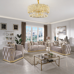 Cavalli Contemporary Style Upholstery Diamond Pattern 3PC Livingroom Set Made with Wood in Gold accent & Taupe-B009S02181 - 正方形修复