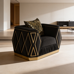 Cavalli Contemporary Style Upholstery Diamond Pattern 2PC Livingroom Set Made with Wood in Gold accent & Black-B009S02182 - 场景图