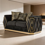 Cavalli Contemporary Style Upholstery Diamond Pattern 3PC Livingroom Set Made with Wood in Gold accent & Black-B009S02183 - 场景图