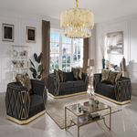Cavalli Contemporary Style Upholstery Diamond Pattern 3PC Livingroom Set Made with Wood in Gold accent & Black-B009S02183 - 正方形修复