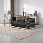Cavalli Contemporary Style Upholstery Diamond Pattern 3PC Livingroom Set Made with Wood in Gold accent & Black-B009S02183 - 正方形修复