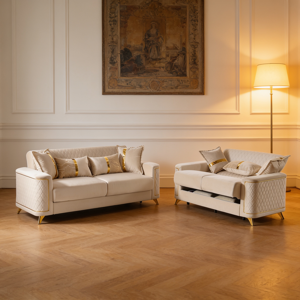 Lisa 2Pc Sofa and Loveseat Set in Ivory-B009S02227 - 场景图