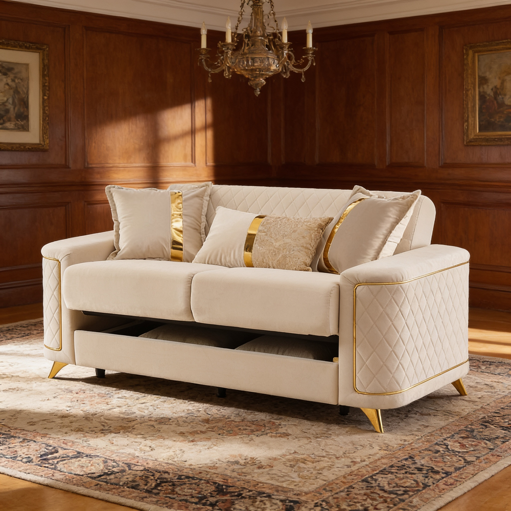 Lisa 2Pc Sofa and Loveseat Set in Ivory-B009S02227 - 场景图