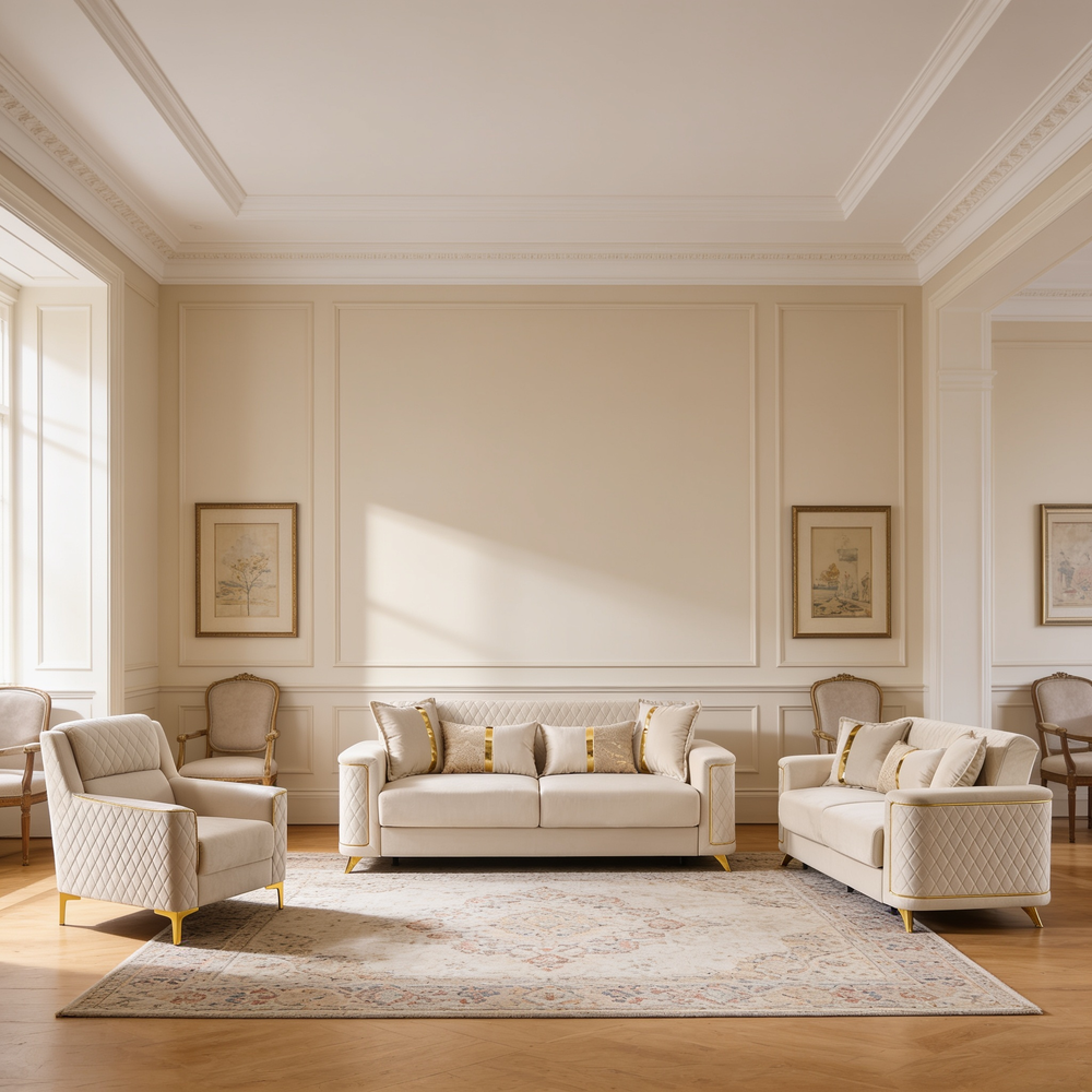 Lisa 3Pc Sofa, Loveseat and Accent Chair Set in Ivory-B009S02228 - 场景图