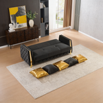 Lippa Upholstered Sofa in Black Fabric with Gold Stainless Steel Legs, Foam Cushioning and Sturdy Wood Frame-B009S02234 - 正方形修复