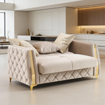 Lippa 2pc Upholstered Sofa and Loveseat Set in Taupe Fabric with Gold Stainless Steel Legs, Foam Cushioning and Sturdy Wood Frame-B009S02239 - 细节图