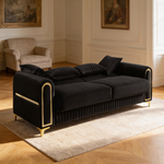 Ruby Modern Upholstered Sofa in Black with Solid Birch Wood Frame, Pocket Coil Seating and Gold Stainless Steel Legs-B009S02245 - 场景图