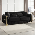 Ruby Modern Upholstered Sofa in Black with Solid Birch Wood Frame, Pocket Coil Seating and Gold Stainless Steel Legs-B009S02245 - 正方形修复