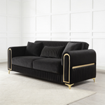 Ruby Modern Upholstered Sofa in Black with Solid Birch Wood Frame, Pocket Coil Seating and Gold Stainless Steel Legs-B009S02245 - 细节图