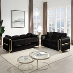 Ruby 2Pc Modern Upholstered Sofa and Loveseat in Black with Solid Birch Wood Frame, Pocket Coil Seating and Gold Stainless Steel Legs-B009S02247 - 正方形修复