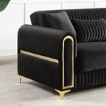 Ruby 2Pc Modern Upholstered Sofa and Loveseat in Black with Solid Birch Wood Frame, Pocket Coil Seating and Gold Stainless Steel Legs-B009S02247 - 细节图