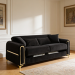 Ruby 3Pc Modern Upholstered Sofa, Loveseatand Chair in Black with Solid Birch Wood Frame, Pocket Coil Seating and Gold Stainless Steel Legs-B009S02248 - 场景图