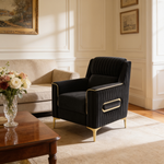 Ruby 3Pc Modern Upholstered Sofa, Loveseatand Chair in Black with Solid Birch Wood Frame, Pocket Coil Seating and Gold Stainless Steel Legs-B009S02248 - 场景图
