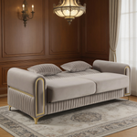 Ruby Modern Upholstered Sofa in Taupe with Solid Birch Wood Frame, Pocket Coil Seating and Gold Stainless Steel Legs-B009S02249 - 场景图