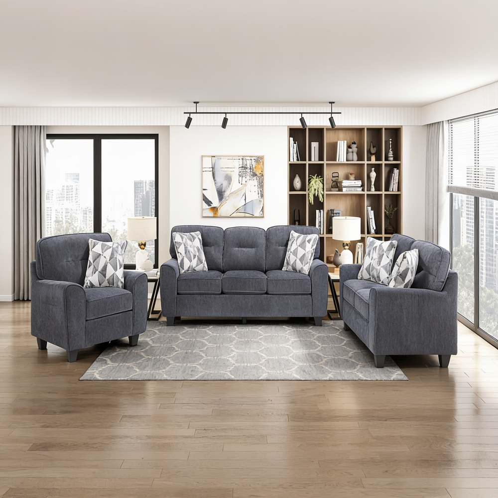 Durable Chenille Fabric Sofa w Decorative Pillows Blue Contemporary Living Room Furniture 1pc-B011P474277 - 正方形修复