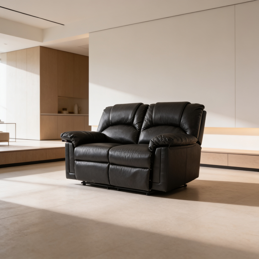 Modern 2pc Living Room Set 1x Sofa 1x Loveseat Pillow Armrest Cushion Backrest Black Finish Primary Living Room Furniture-B011S02383 - 场景图