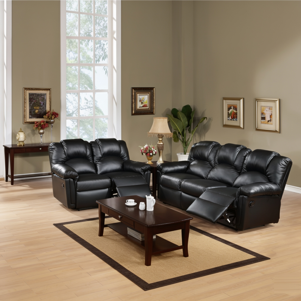 Modern 2pc Living Room Set 1x Sofa 1x Loveseat Pillow Armrest Cushion Backrest Black Finish Primary Living Room Furniture-B011S02383 - 正方形修复