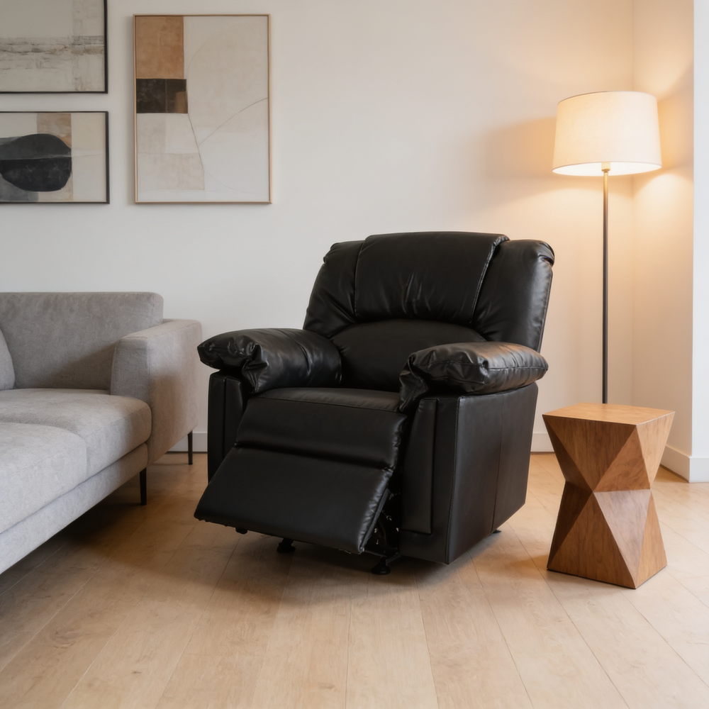 Modern 2pc Living Room Set 1x Sofa 1x Recliner Black Finish Cushion Backrest Pillow Armrest Primary Living Room Furniture-B011S02384 - 场景图