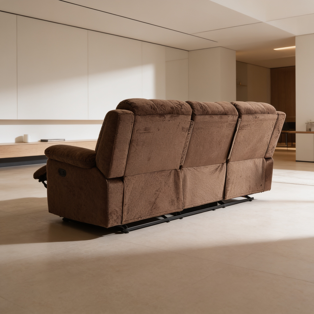 Modern Style 2pc Living Room Set Horizontal And Vertical TuftingCushion Back Pillow Arms Suede Padded Chocolate Finish Primary Living Room Furniture-B011S02396 - 场景图
