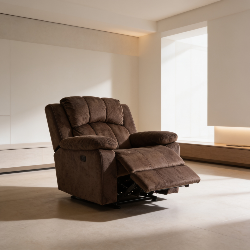 Modern Style 2pc Living Room Set Horizontal And Vertical TuftingCushion Back Pillow Arms Suede Padded Chocolate Finish Primary Living Room Furniture-B011S02396 - 场景图